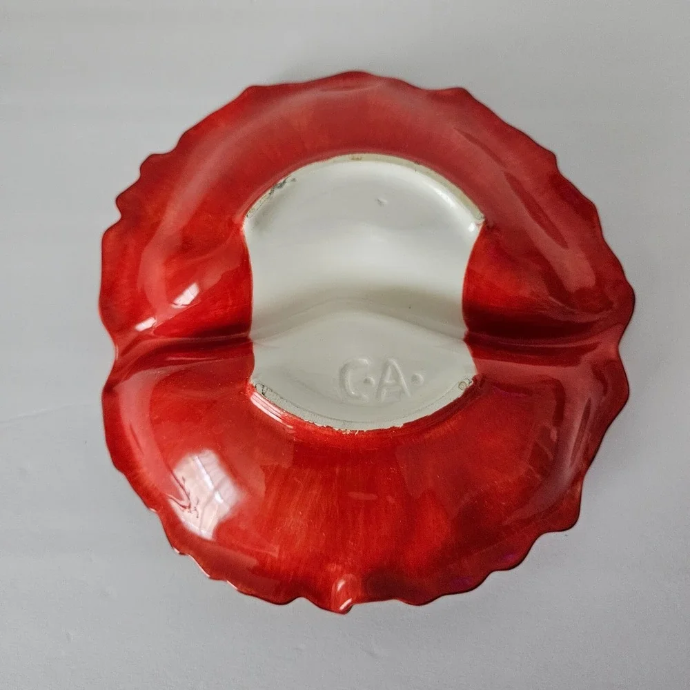 VTG Clay Art Pottery Poppy Divided Dish 2001 California Pottery